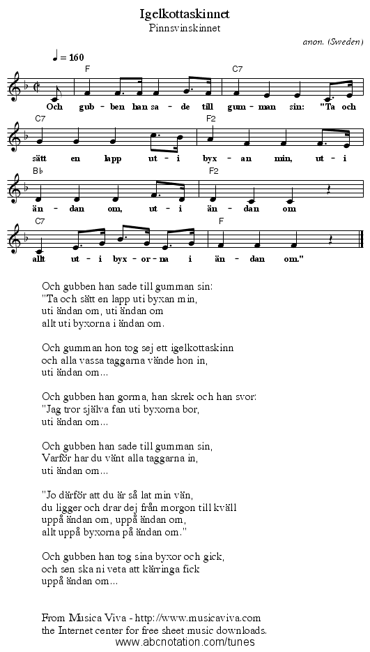 Igelkottaskinnet - staff notation