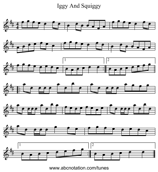 Iggy And Squiggy - staff notation