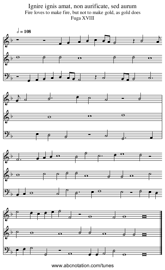 Ignire ignis amat, non aurificate, sed aurum - staff notation