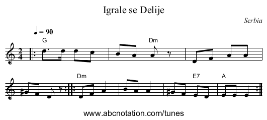 Igrale se Delije - staff notation