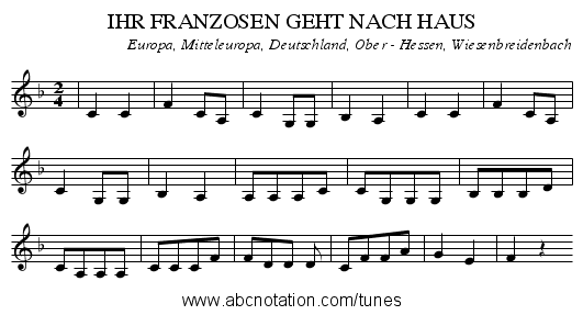IHR FRANZOSEN GEHT NACH HAUS - staff notation