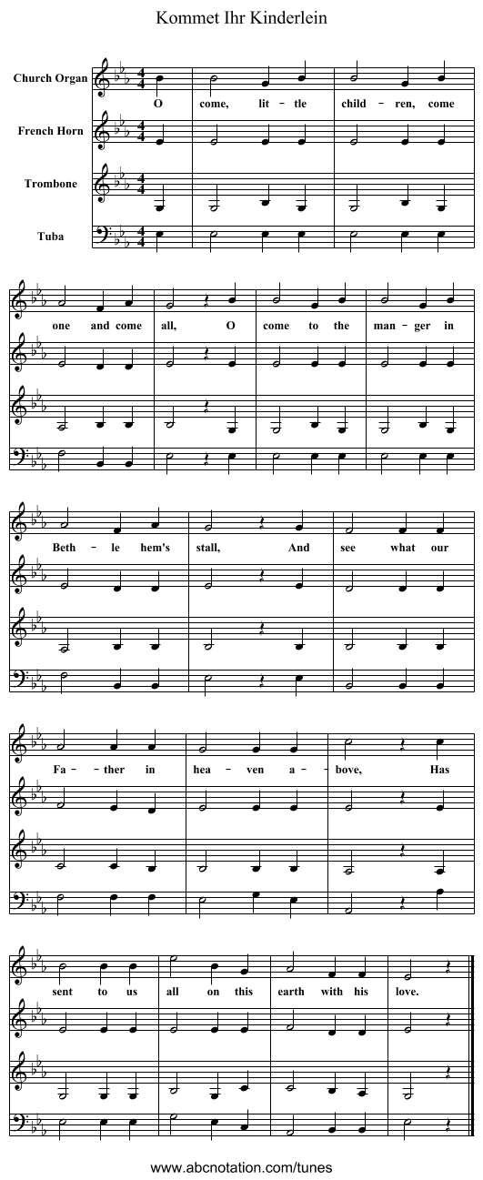 Ihr Kinderlein, Kommet - staff notation