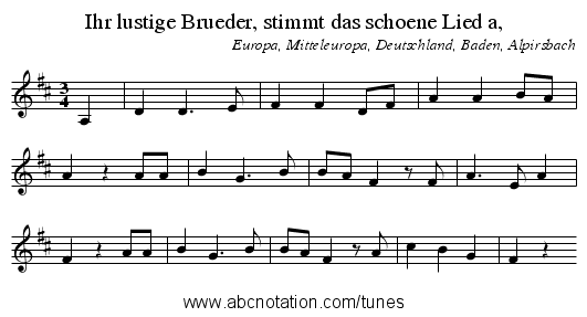 Ihr lustige Brueder, stimmt das schoene Lied a, - staff notation
