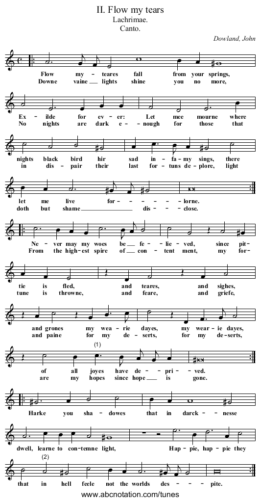 II. Flow my tears - staff notation