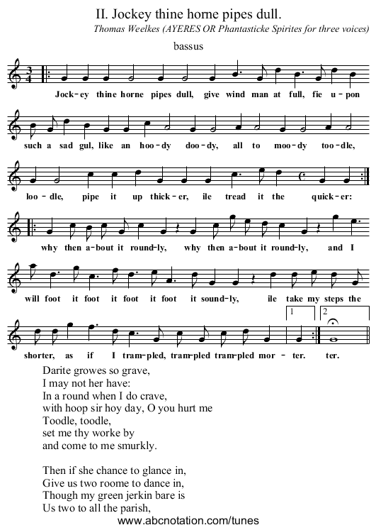 II. Jockey thine horne pipes dull. - staff notation