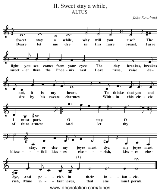 II. Sweet stay a while, - staff notation