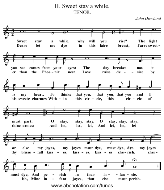 II. Sweet stay a while, - staff notation