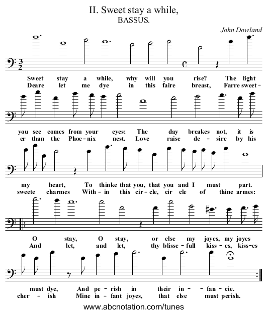 II. Sweet stay a while, - staff notation