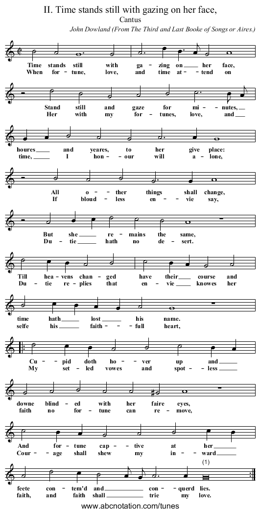 II. Time stands still with gazing on her face, - staff notation