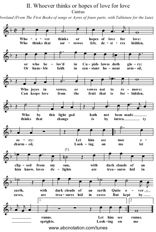 II. Whoever thinks or hopes of love for love - staff notation