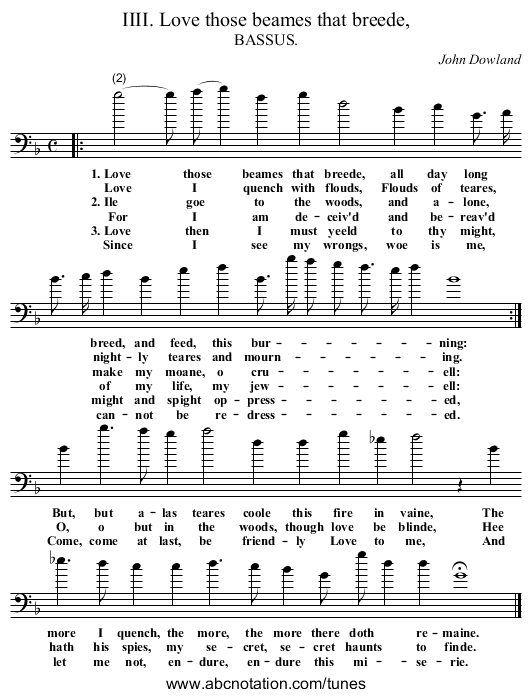 IIII. Love those beames that breede, - staff notation