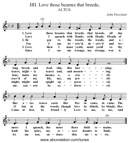 IIII. Love those beames that breede, - staff notation