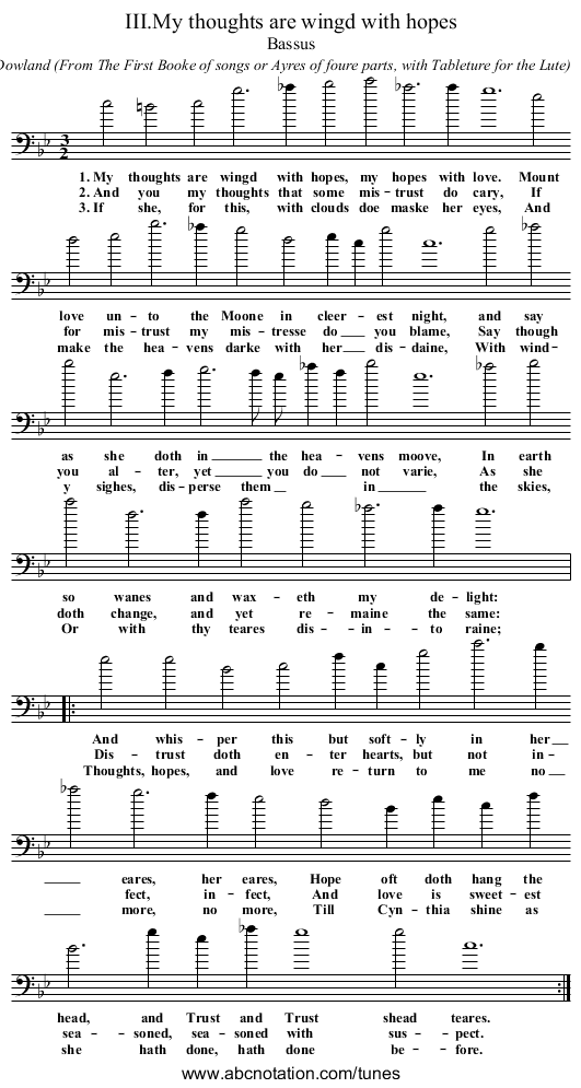 III.My thoughts are wingd with hopes - staff notation