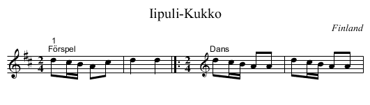 Iipuli-Kukko - staff notation