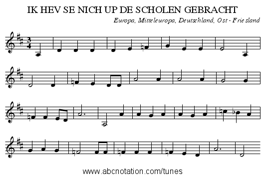 IK HEV SE NICH UP DE SCHOLEN GEBRACHT - staff notation