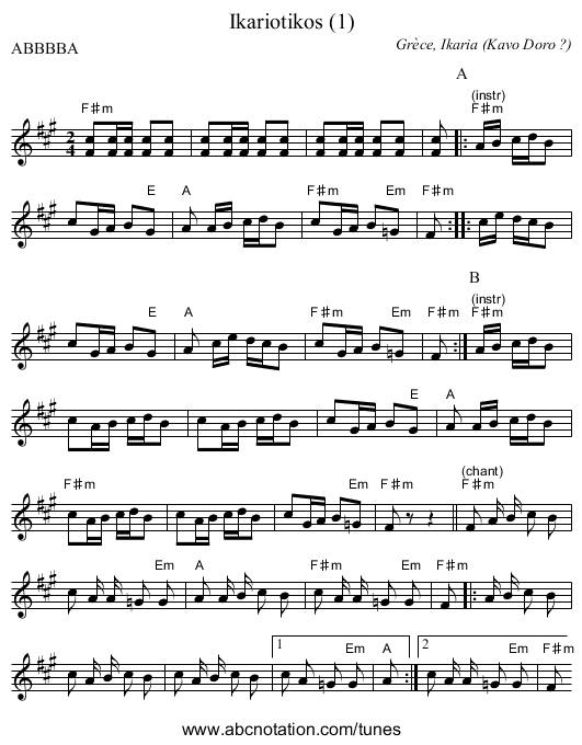 Ikariotikos (1) - staff notation