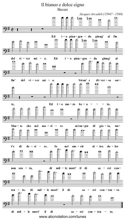 Il bianco e dolce cigno - staff notation