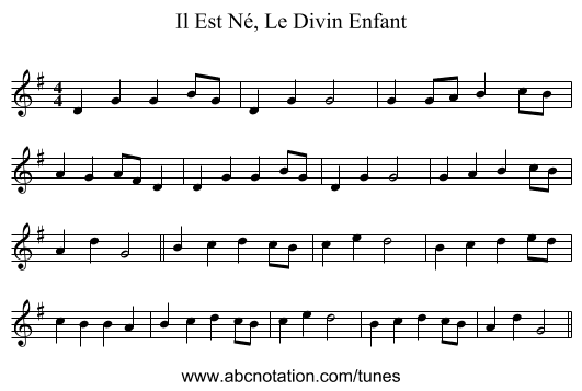 Il Est Né, Le Divin Enfant - staff notation
