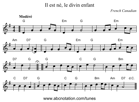 Il est n&eacute;, le divin enfant - staff notation