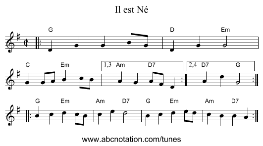 Il est N&eacute; - staff notation