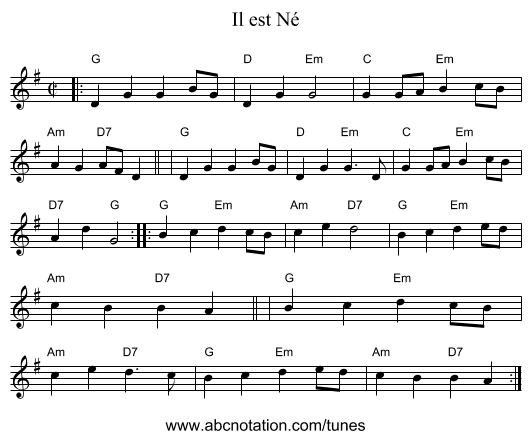 Il est N&eacute; - staff notation