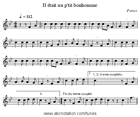 Il était un p'tit bonhomme - staff notation