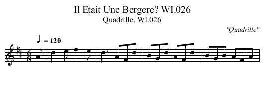 Il Etait Une Bergere? WI.026 - staff notation