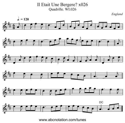 Il Etait Une Bergere? x026 - staff notation
