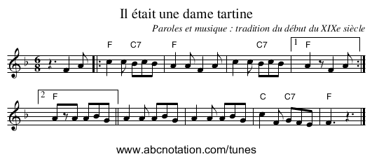 Il était une dame tartine - staff notation