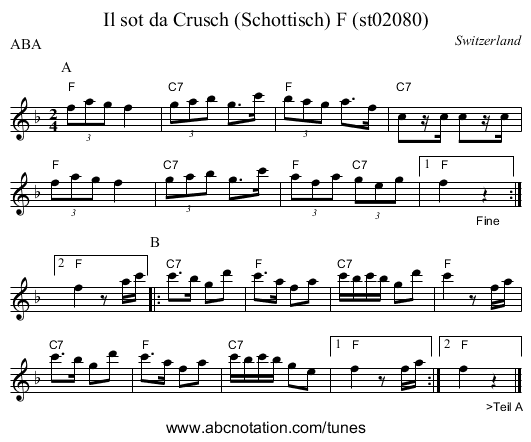 Il sot da Crusch (Schottisch) F (st02080) - staff notation