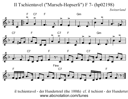 Il Tschientavel (Marsch-Hopserli) F 7- (hp02198) - staff notation
