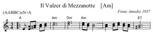 Il Valzer di Mezzanotte    [Am] - staff notation
