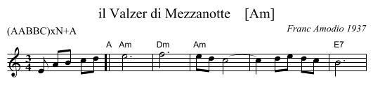 il Valzer di Mezzanotte    [Am] - staff notation