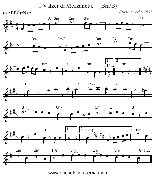 il Valzer di Mezzanotte    (Bm/B) - staff notation