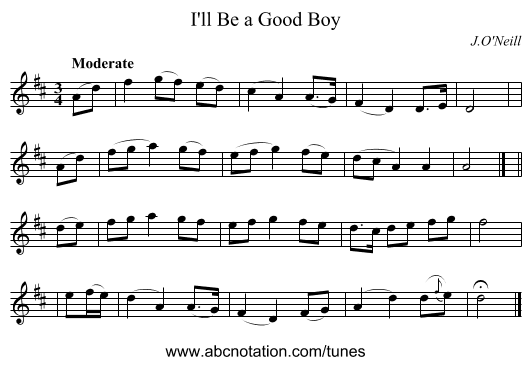 I'll Be a Good Boy - staff notation