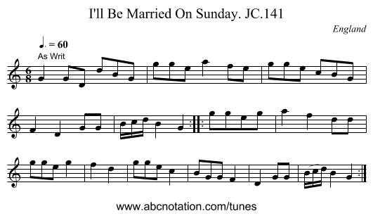 I'll Be Married On Sunday. JC.141 - staff notation
