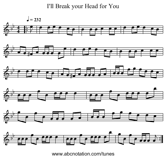 I'll Break your Head for You - staff notation