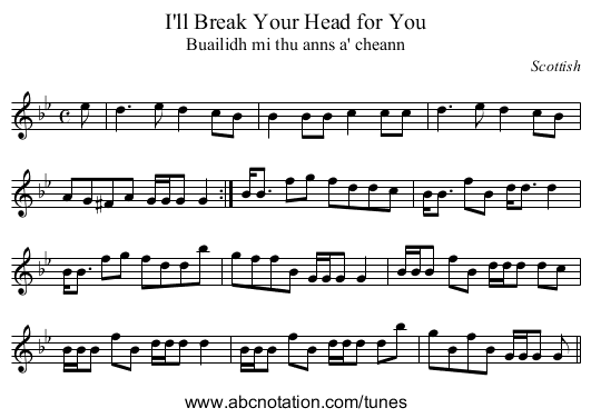 I'll Break Your Head for You - staff notation
