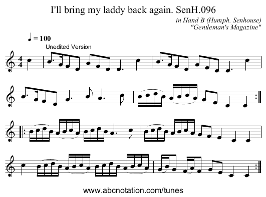 I'll bring my laddy back again. SenH.096 - staff notation