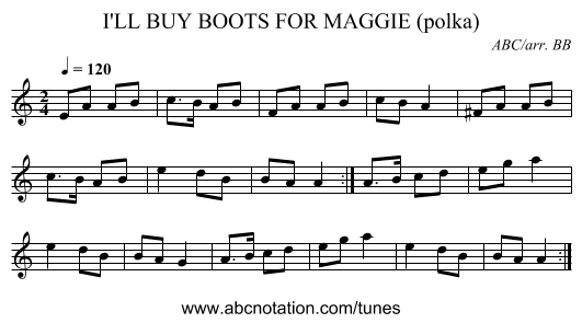 I'LL BUY BOOTS FOR MAGGIE (polka) - staff notation