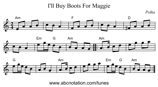 I'll Buy Boots For Maggie - staff notation