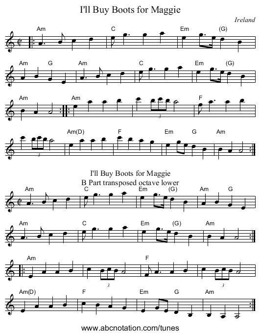 I'll Buy Boots for Maggie - staff notation