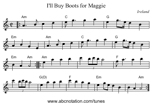 I'll Buy Boots for Maggie - staff notation