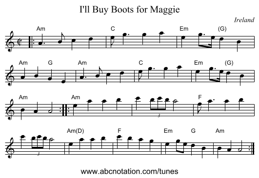I'll Buy Boots for Maggie - staff notation