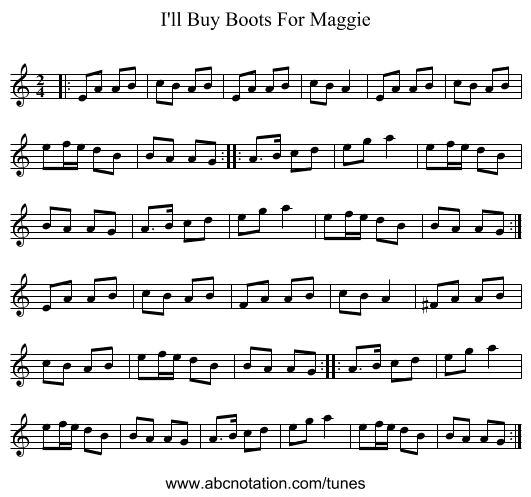 I'll Buy Boots For Maggie - staff notation