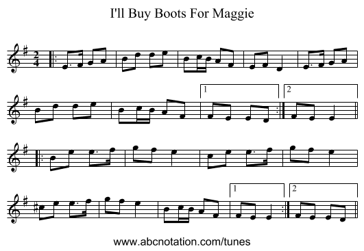 I'll Buy Boots For Maggie - staff notation