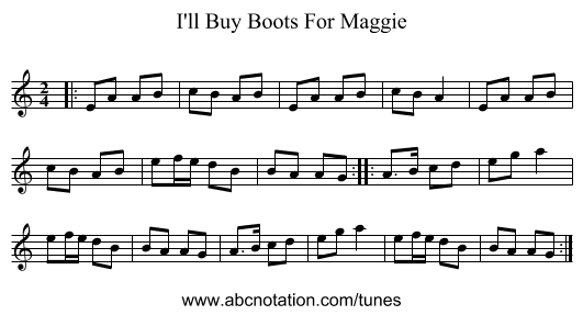 I'll Buy Boots For Maggie - staff notation