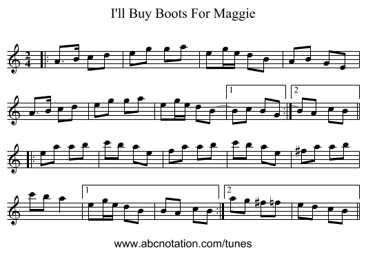 I'll Buy Boots For Maggie - staff notation