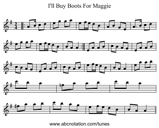 I'll Buy Boots For Maggie - staff notation