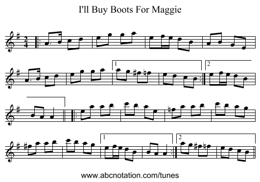 I'll Buy Boots For Maggie - staff notation